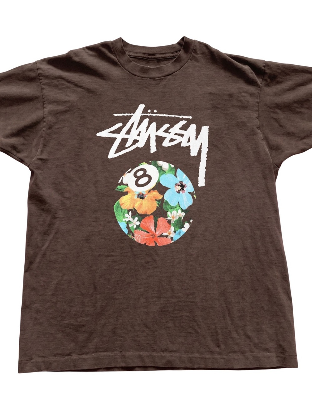 Gildan Stüssy Brown Floral 8-Ball Logo Tee